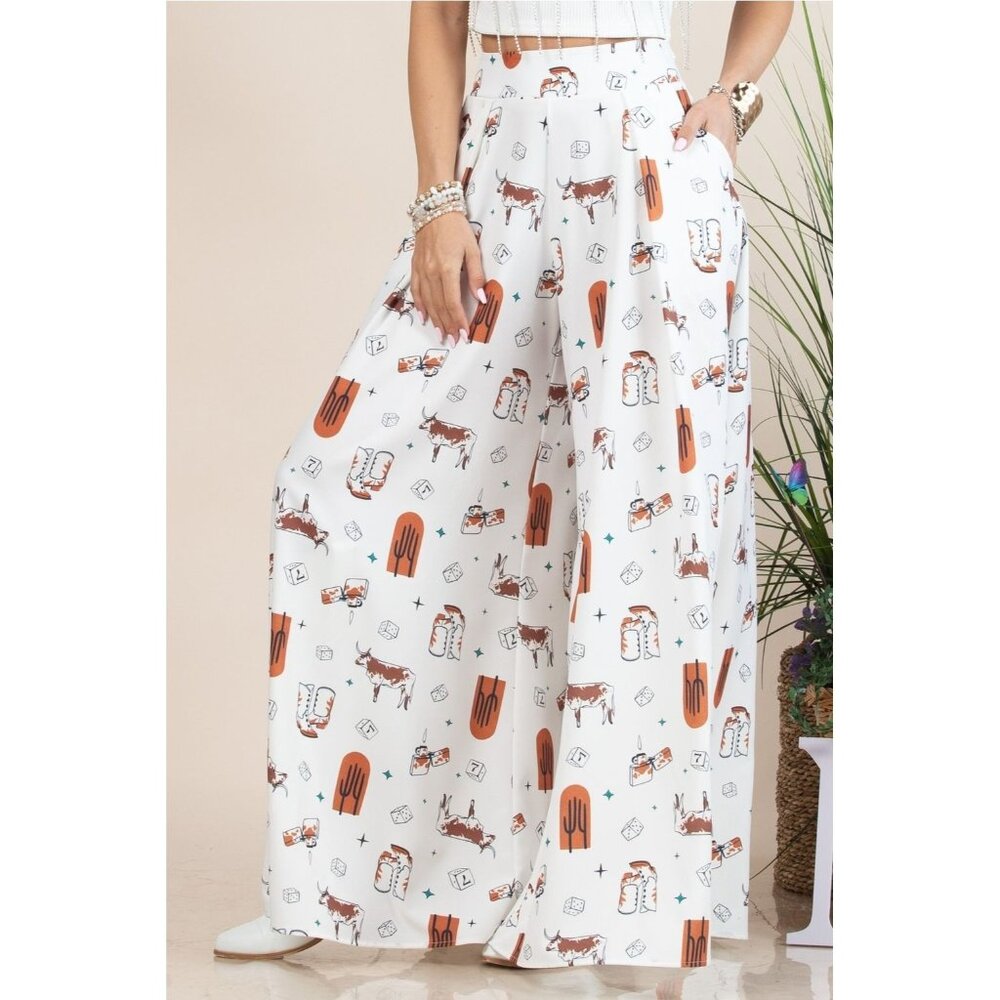 NWT Nylon Brand Western Farm Theme Wide Leg Skirt Pants Cowgirl Size Small